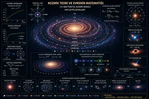 Şekil I.1 – Kozmik Teori ve Evrenin Matematiği: 112–896 Fraktal Kozmik Modeli – Dönüş eğrileri, baryonik geçiş ve gök kabukları.